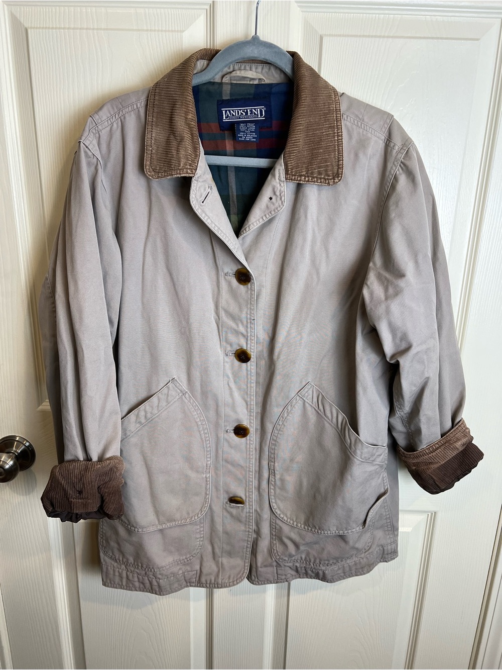 Lands' End Women's Beige Field Jacket with Corduroy Collar